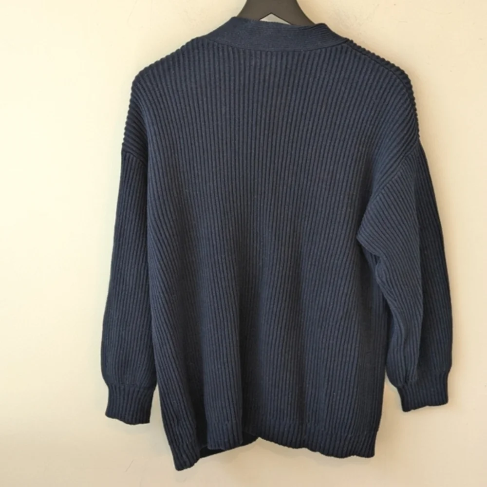 Quince Women's Navy Blue 100% Organic Cotton Oversized Ribbed Cardigan Medium - Picture 4 of 7